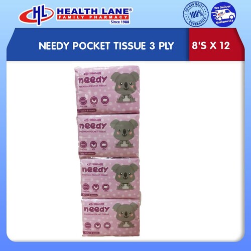 NEEDY POCKET TISSUE 3 PLY (8'S X 12)