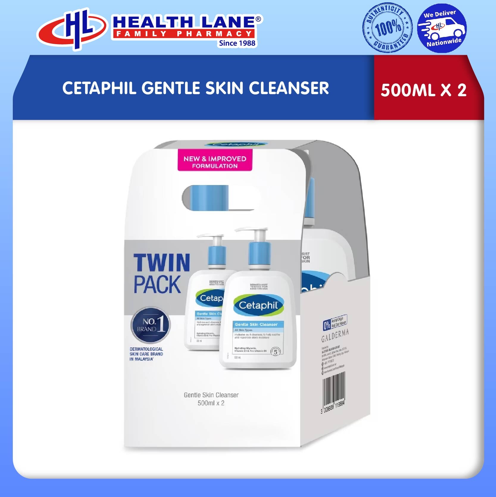 CETAPHIL GENTLE SKIN CLEANSER (500MLx2+FOC)