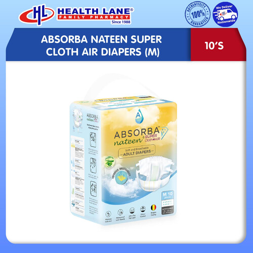 ABSORBA NATEEN SUPER CLOTH AIR DIAPERS (M) 10'S