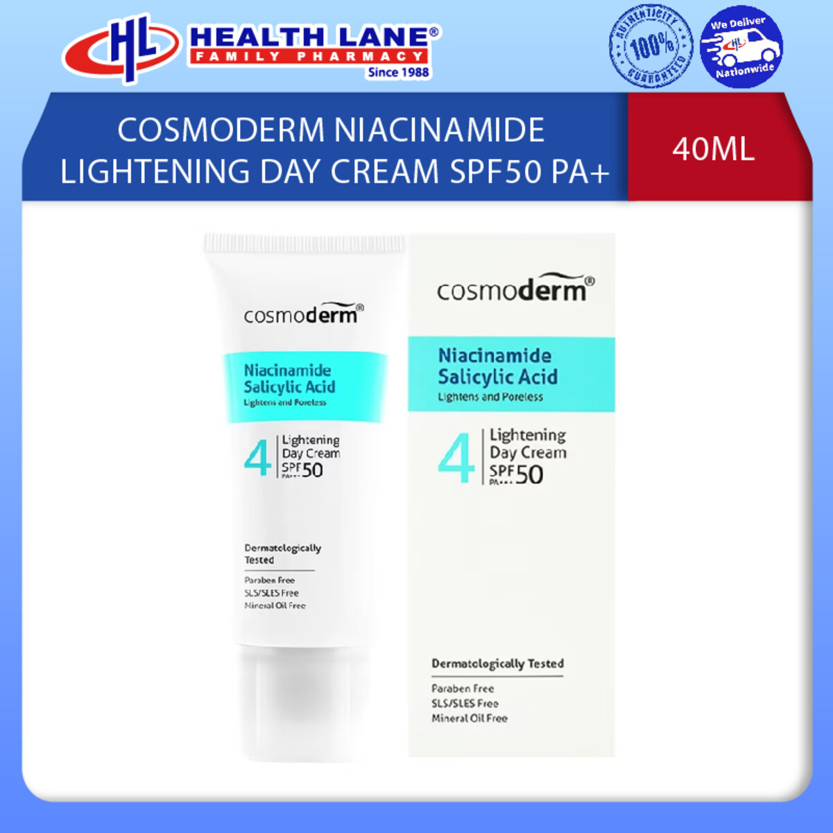 COSMODERM NIACINAMIDE LIGHTENING DAY KRIM SPF50 PA+++ 40ML