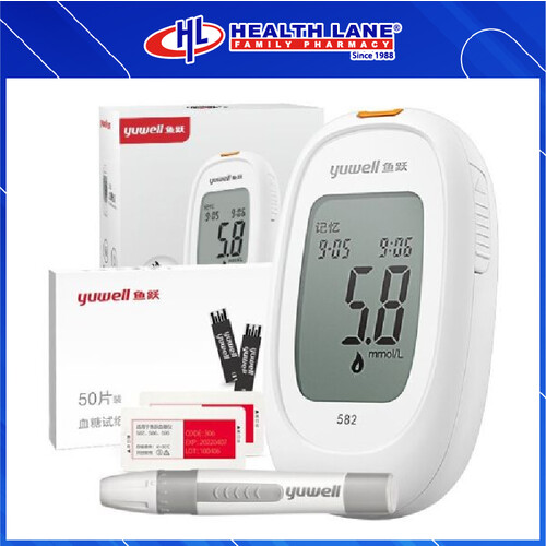 YUWELL BLOOD GLUCOSE STARTER KIT METER 582+TEST STRIP 50'S+ALCOHOL SWAB
