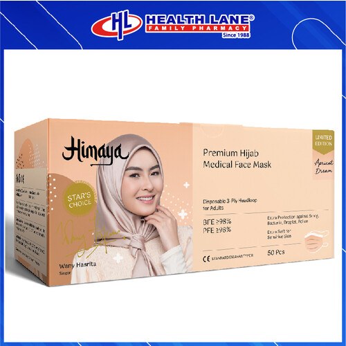 HIMAYA PREMIUM  FACE MASK 3 PLY HIJAB- (50'S- APRICOT DREAM)