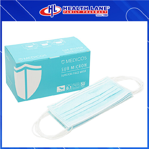 MEDICOS SURGICAL  FACE MASK 4 PLY ULTRASOFT EARLOOP- SEABLUE (50'S)