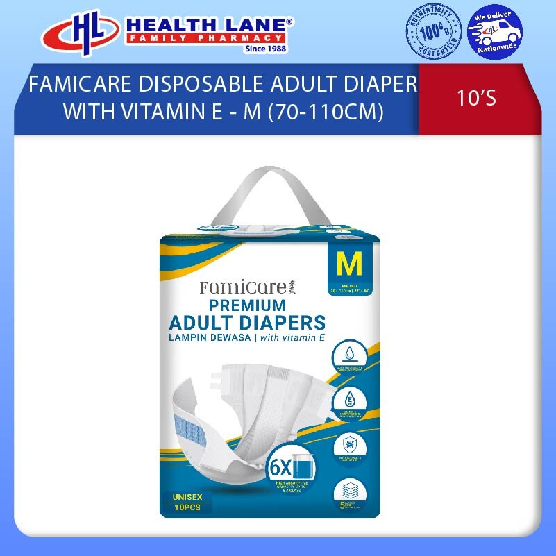 FAMICARE DISPOSABLE ADULT DIAPER  WITH VIT E - M (10'S)