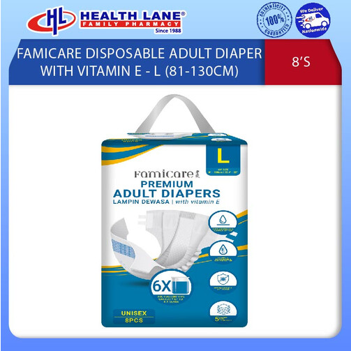 FAMICARE DISPOSABLE ADULT DIAPER WITH VIT E - L (8'S)