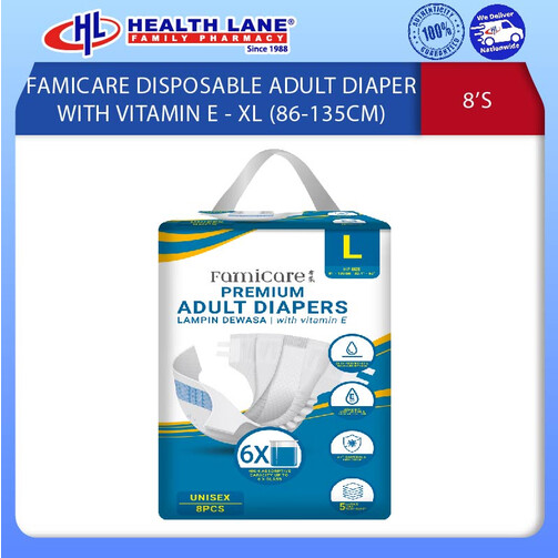 FAMICARE DISPOSABLE ADULT DIAPER WITH VIT E - XL (8'S)