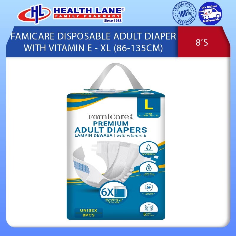 FAMICARE DISPOSABLE ADULT DIAPER WITH VIT E - XL (8'S)