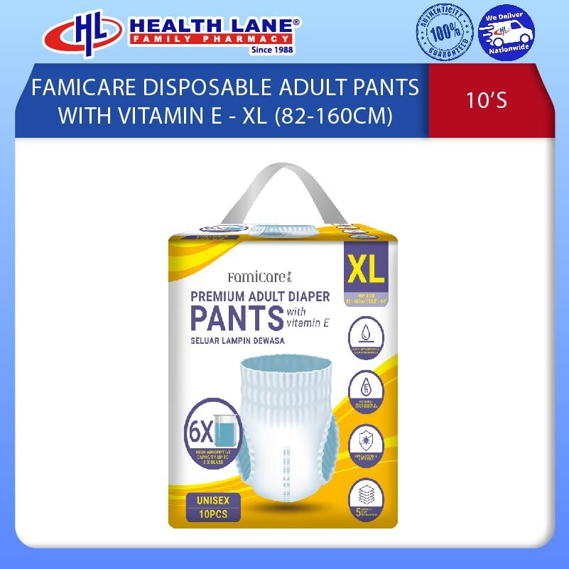 FAMICARE DISPOSABLE ADULT PANTS WITH VIT E - XL (10'S)