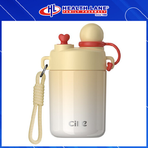 CILLE STAINLESS STEEL KID WATER BOTTLE WITH STRAW STRAP 450ML - YELLOW