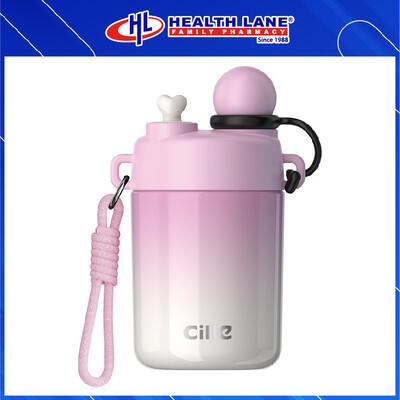 CILLE STAINLESS STEEL KID WATER BOTTLE WITH STRAW STRAP 450ML - PINK