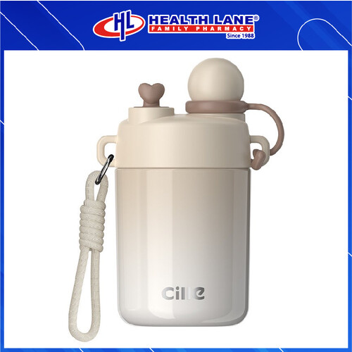 CILLE STAINLESS STEEL KID WATER BOTTLE WITH STRAW STRAP 450ML - BROWN