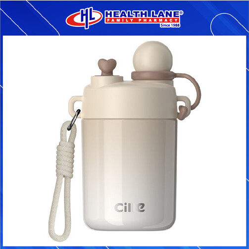 CILLE STAINLESS STEEL KID WATER BOTTLE WITH STRAW STRAP 450ML - BROWN CILLE STAINLESS STEEL KID WATER BOTTLE WITH STRAW STRAP 450ML - BROWN