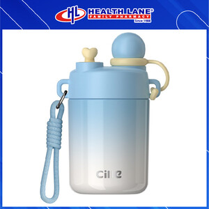 CILLE STAINLESS STEEL KID WATER BOTTLE WITH STRAW STRAP 450ML - BLUE