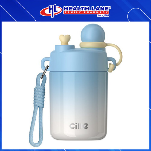 CILLE STAINLESS STEEL KID WATER BOTTLE WITH STRAW STRAP 450ML - BLUE