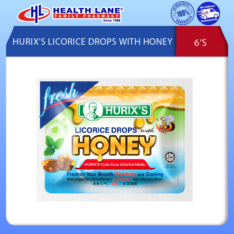 HURIX'S HONEY LEMON DROPS DENGAN GLUCOSE (6'S)