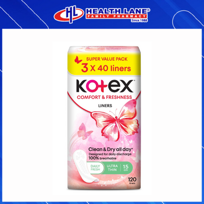 KOTEX ULTRATHN COMFORT & FRESHNESS LINERS 40'S X 3
