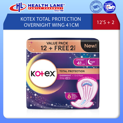 KOTEX TOTAL PROTECTION OVERNIGHT WING 41CM 12'S+2