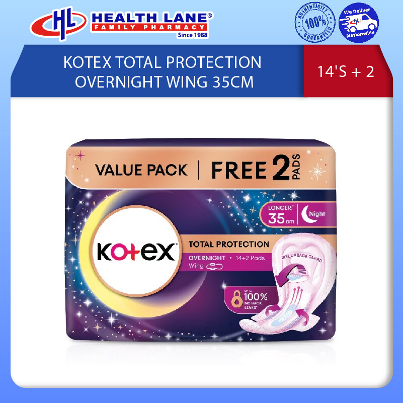 KOTEX TOTAL PROTECTION OVERNIGHT WING 35CM 14'S+2