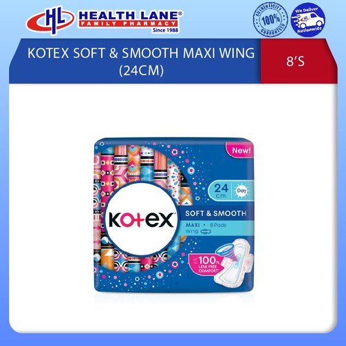 KOTEX SOFT & SMOOTH MAXI WING 24CM (8'S)