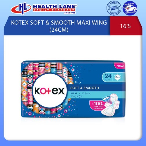 KOTEX SOFT & SMOOTH MAXI WING 24CM (16'S)