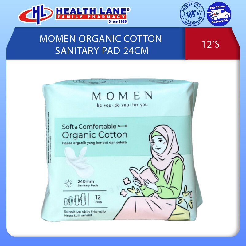 MOMEN ORGANIC COTTON SANITARY PAD 24CM 12'S