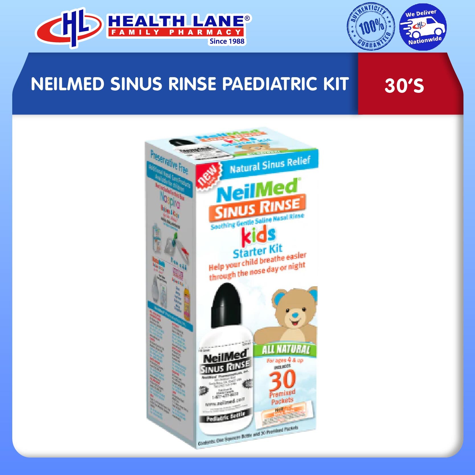 NEILMED SINUS RINSE PAEDIATRIC BOTTLE STARTER KIT 30'S