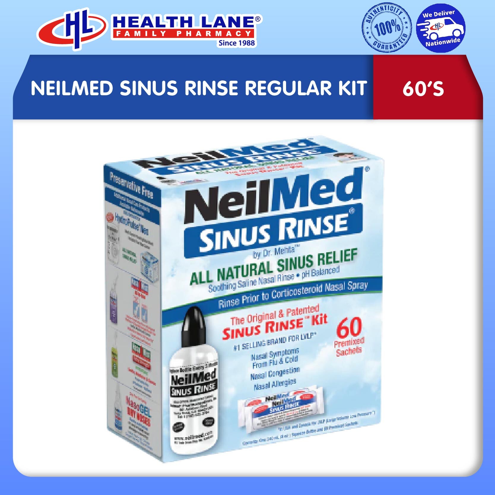 NEILMED SINUS RINSE REGULAR ADULT BOTTLE KIT 60'S