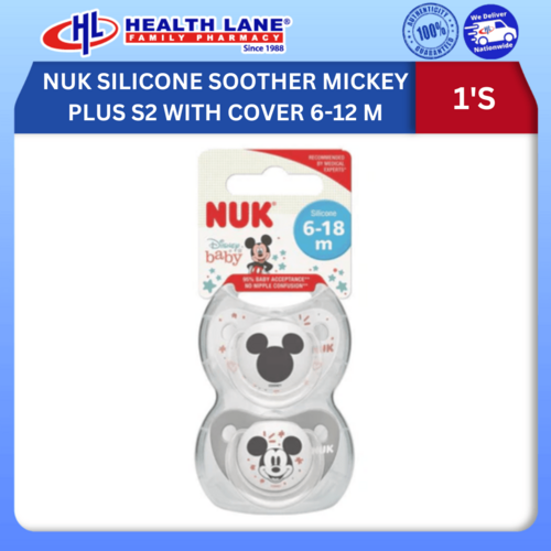 NUK SILICONE SOOTHER MICKEY PLUS S2 WITH COVER 6-12 MONTHS 2'S