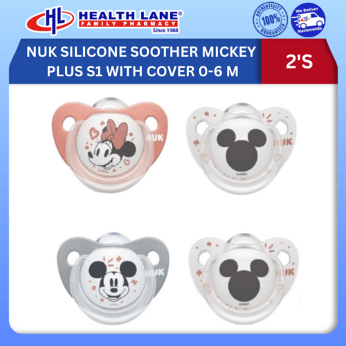 NUK SILICONE SOOTHER MICKEY PLUS S1 WITH COVER 0-6 MONTHS 2'S