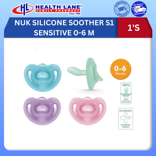 NUK SILICONE SOOTHER S1 SENSITIVE 0-6 MONTHS 1'S 