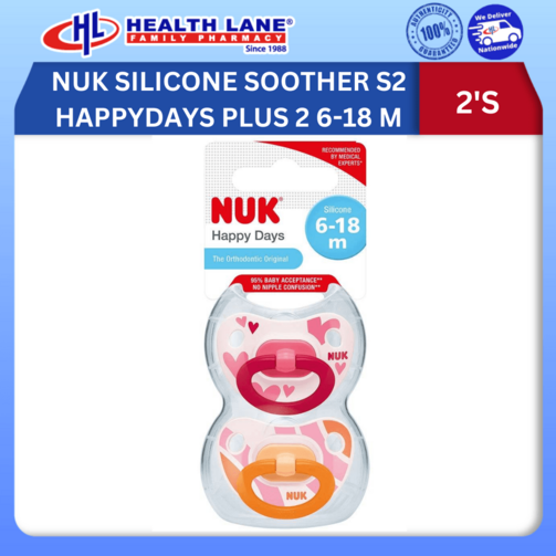 NUK SILICONE SOOTHER S2 HAPPYDAYS PLUS 2 6-18 MONTHS 2'S