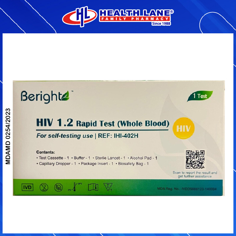 BERIGHT HIV 1.2 RAPID TEST CASSETTE SELF-TEST (WHOLE BOX) 1'S