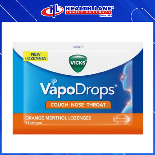 VICKS VAPO DROPS ORANGE MENTHOL LOZENGES 6'S