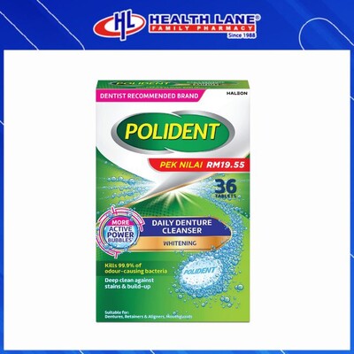 POLIDENT FRESH ACTIVE OVERNIGHT WHITENING DENTURE CLEANSER 36'S (PROMO PACK)