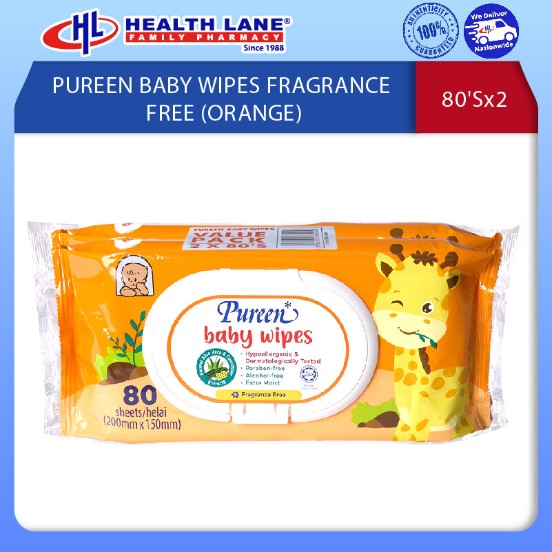 PUREEN BABY WIPES FRAGRANCE FREE (ORANGE) 80'Sx2