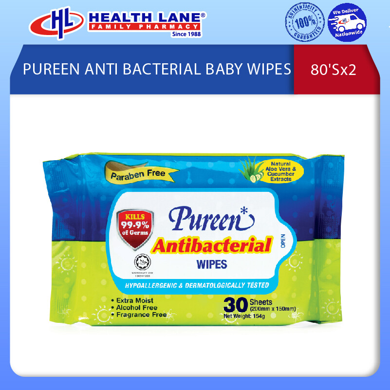 PUREEN ANTI BACTERIAL BABY WIPES (80'Sx2)