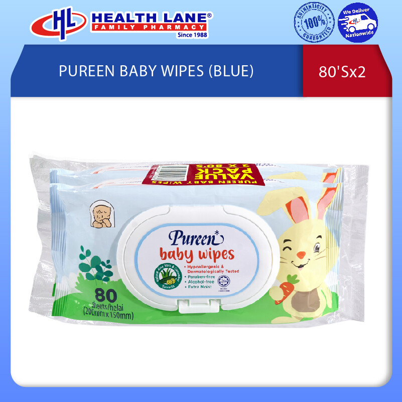 PUREEN BABY WIPES (BLUE) 80'Sx2