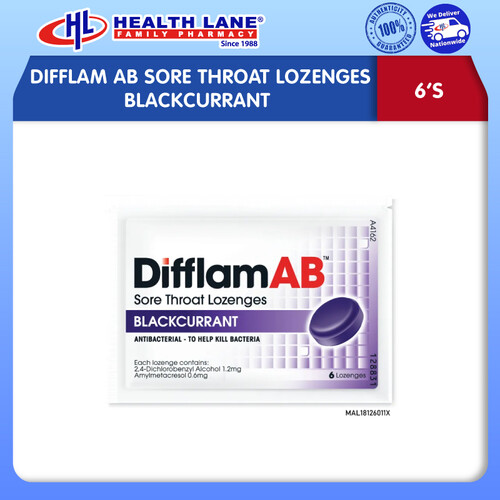 DIFFLAM AB SORE THROAT LOZENGES BLACKCURRANT 6'S