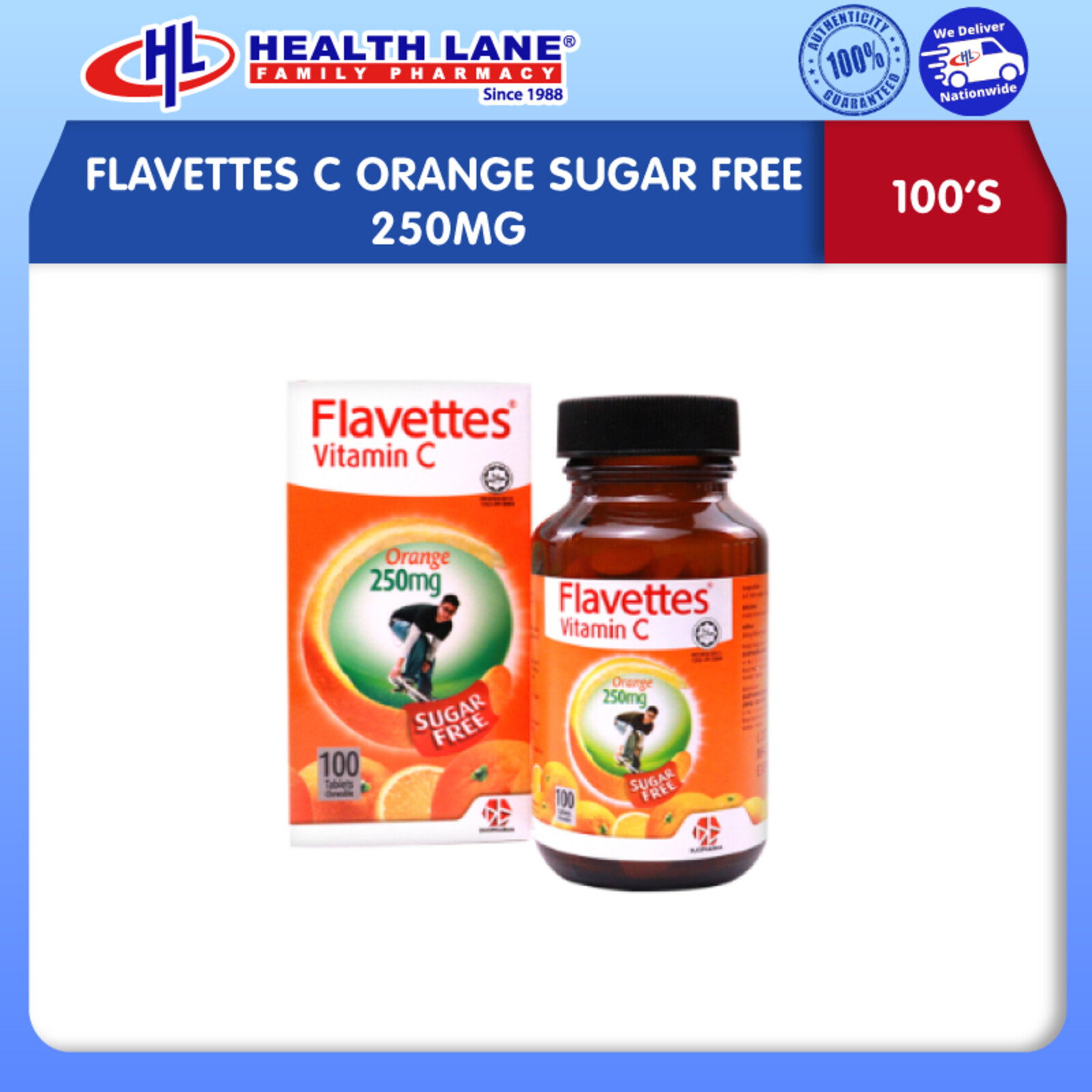 FLAVETTES C ORANGE SUGAR FREE 250MG (100'S)