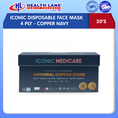ICONIC DISPOSABLE FACE MASK 4 PLY- COPPER NAVY 30'S