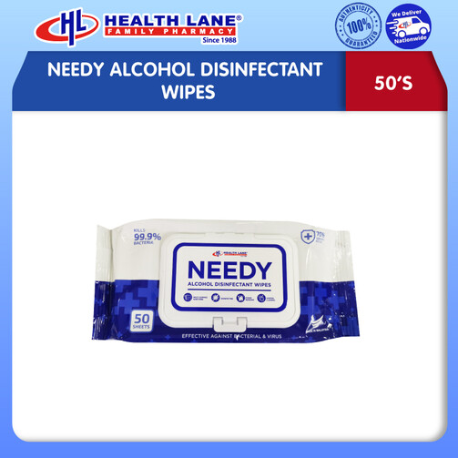 NEEDY ALCOHOL DISINFECTANT WIPES 50'S