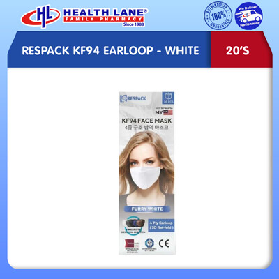 RESPACK KF94 FACE MASK 4 PLY EARLOOP - WHITE (20'S)
