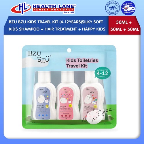 BZU BZUKIDS TRAVEL KIT (4-12YEARS)SILKY SOFTKIDS SHAMPOO (50ML) + SILKY SOFT HAIR TREATMENT (50ML) + HAPPYKIDS (50ML)