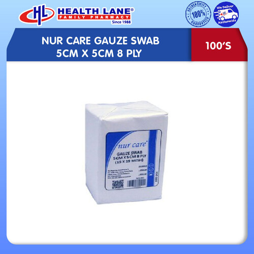 NUR CARE GAUZE SWAB 5CMx5CM 8 PLY 100'S