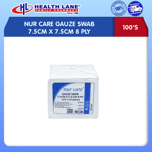 NUR CARE GAUZE SWAB 7.5CMx7.5CM 8 PLY 100'S