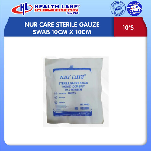 NUR CARE STERILE GAUZE SWAB 10CMx10CM 10'S