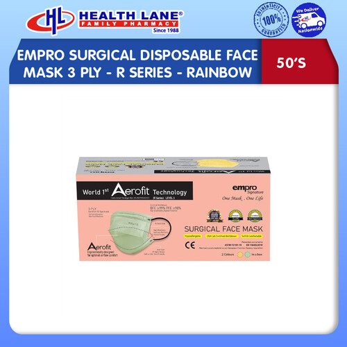 EMPRO SURGICAL  FACE MASK 3 PLY- R SERIES- RAINBOW (50'S)