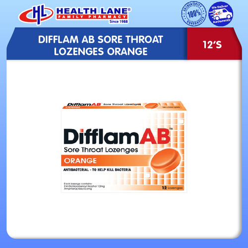 DIFFLAM AB SORE THROAT LOZENGES ORANGE (12'S)