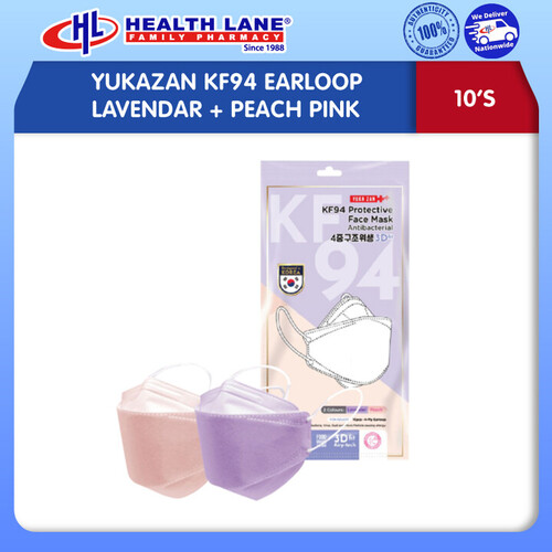 YUKAZAN PROTECTIVE FACE MASK 4PLY KF94 EARLOOP- LAVENDAR+PEACH PINK (10'S)