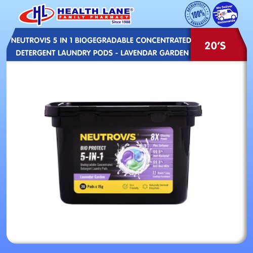NEUTROVIS 5 IN 1 BIOGEGRADABLE CONCENTRATED DETERGEN LAUNDRY PODS (20'S) - LAVENDAR GARDEN